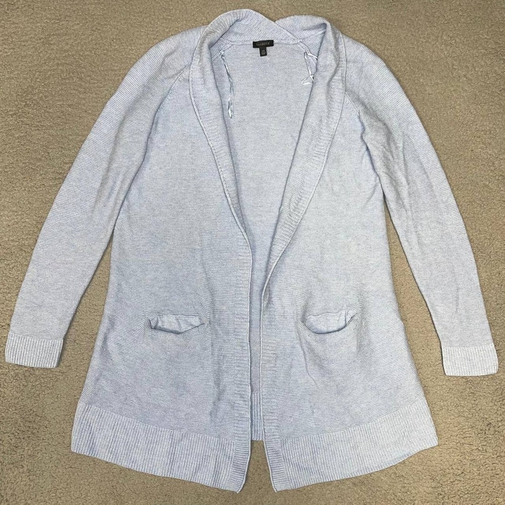 Talbots Sweater Women's Sz XS Blue Nylon Wool Blend‎ Open Front Cardigan Grandma